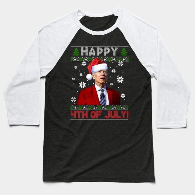 Funny Santa Joe Biden Happy 4th of July Ugly Christmas Sweater Baseball T-Shirt by petemphasis